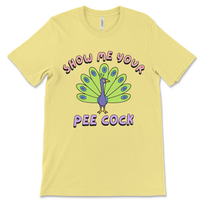 Offensive peacock pun shirt with adult humor. A cheeky tee for bird lovers, gag gifts, and anyone into rude, inappropriate, or sarcastic t-shirts.