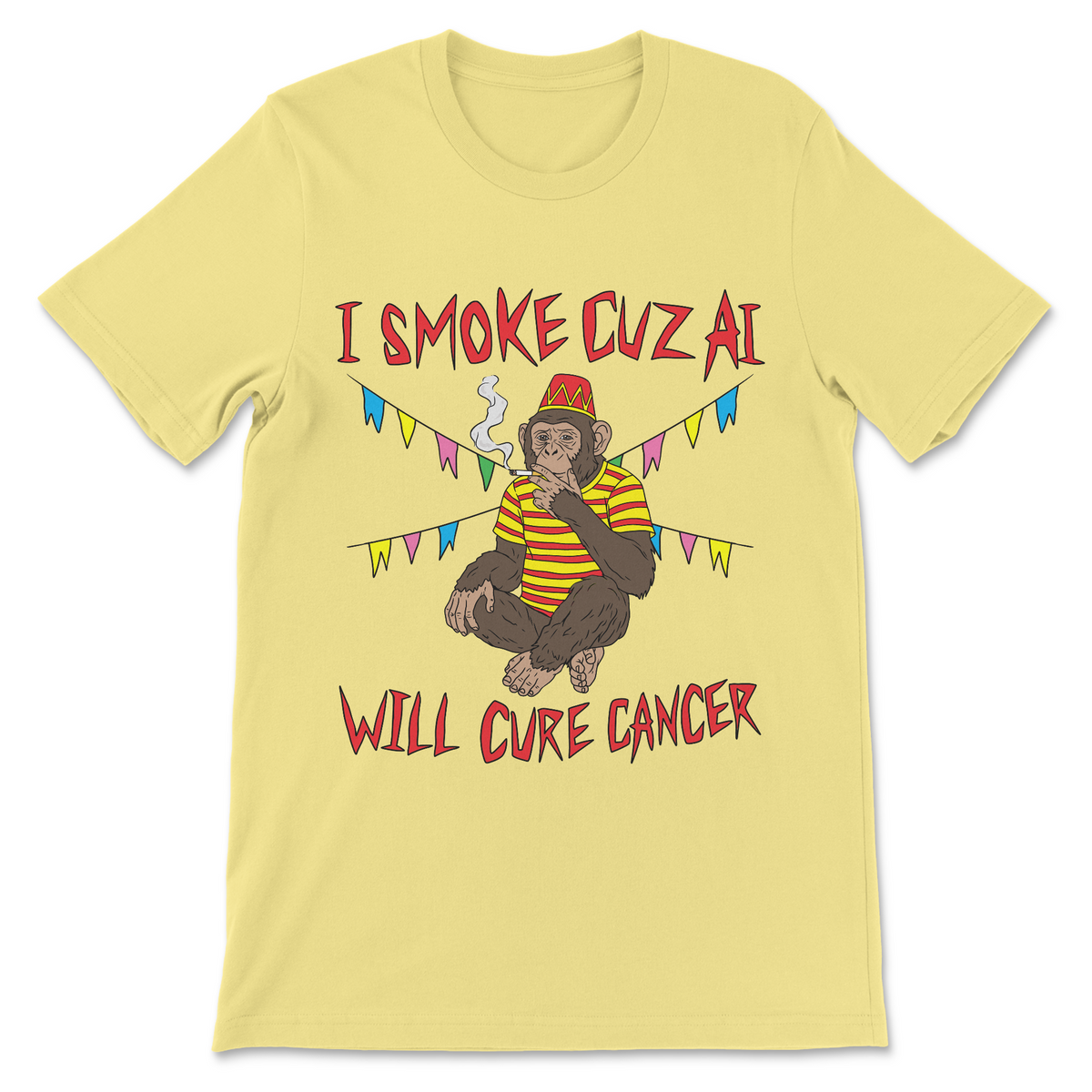 Silicon Valley satire shirt with cigarette-smoking monkey and AI cancer joke