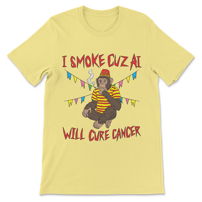 Silicon Valley satire shirt with cigarette-smoking monkey and AI cancer joke
