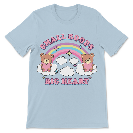 Women’s offensive humor tee with small boobs big heart print
