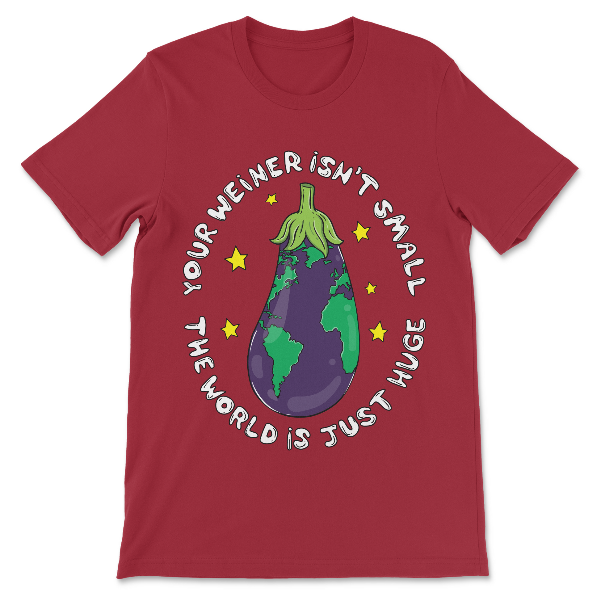 Wiener humor shirt featuring an eggplant shaped planet Earth
