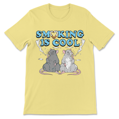 Cigarette humor t-shirt featuring illustrated rats smoking together, ironic smoker joke, funny animal design and inappropriate comedy
