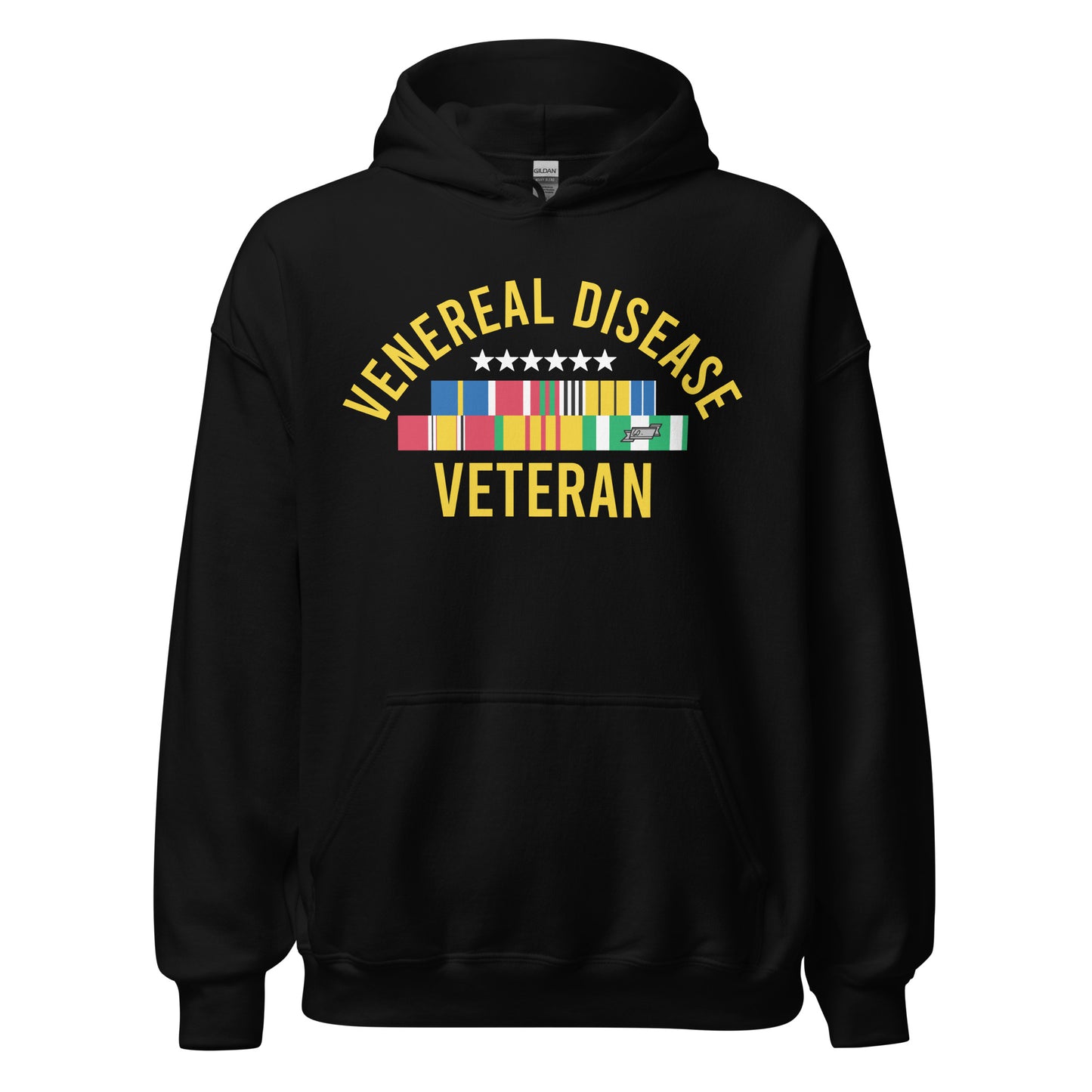 Venereal Disease Veteran graphic hoodie, offensive humor design