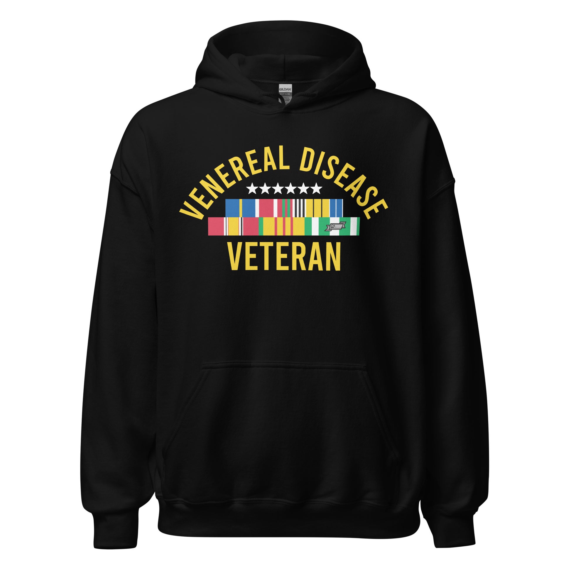 Venereal Disease Veteran graphic hoodie, offensive humor design
