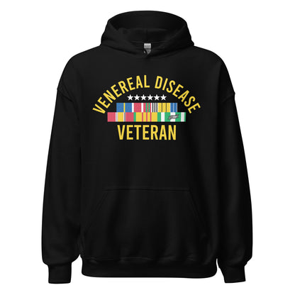 Venereal Disease Veteran graphic hoodie, offensive humor design