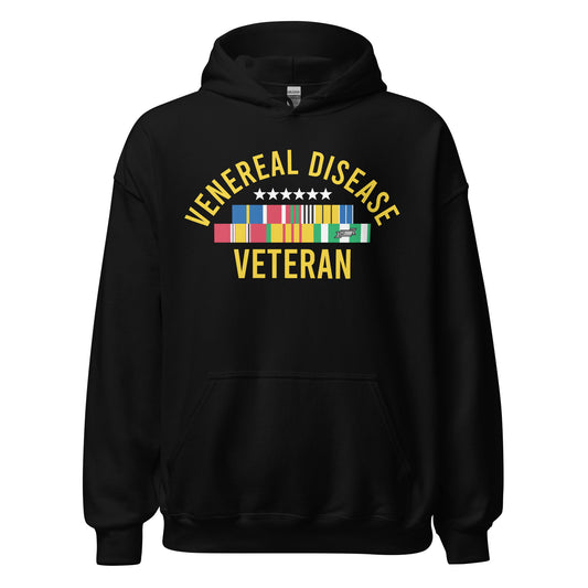 Venereal Disease Veteran graphic hoodie, offensive humor design