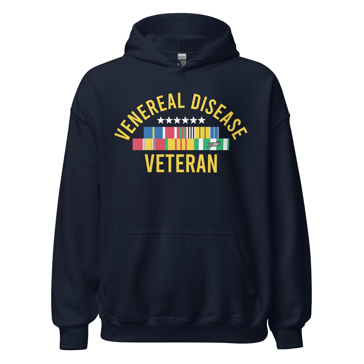 Inappropriate hoodie with vulgar Venereal Disease Veteran design.
