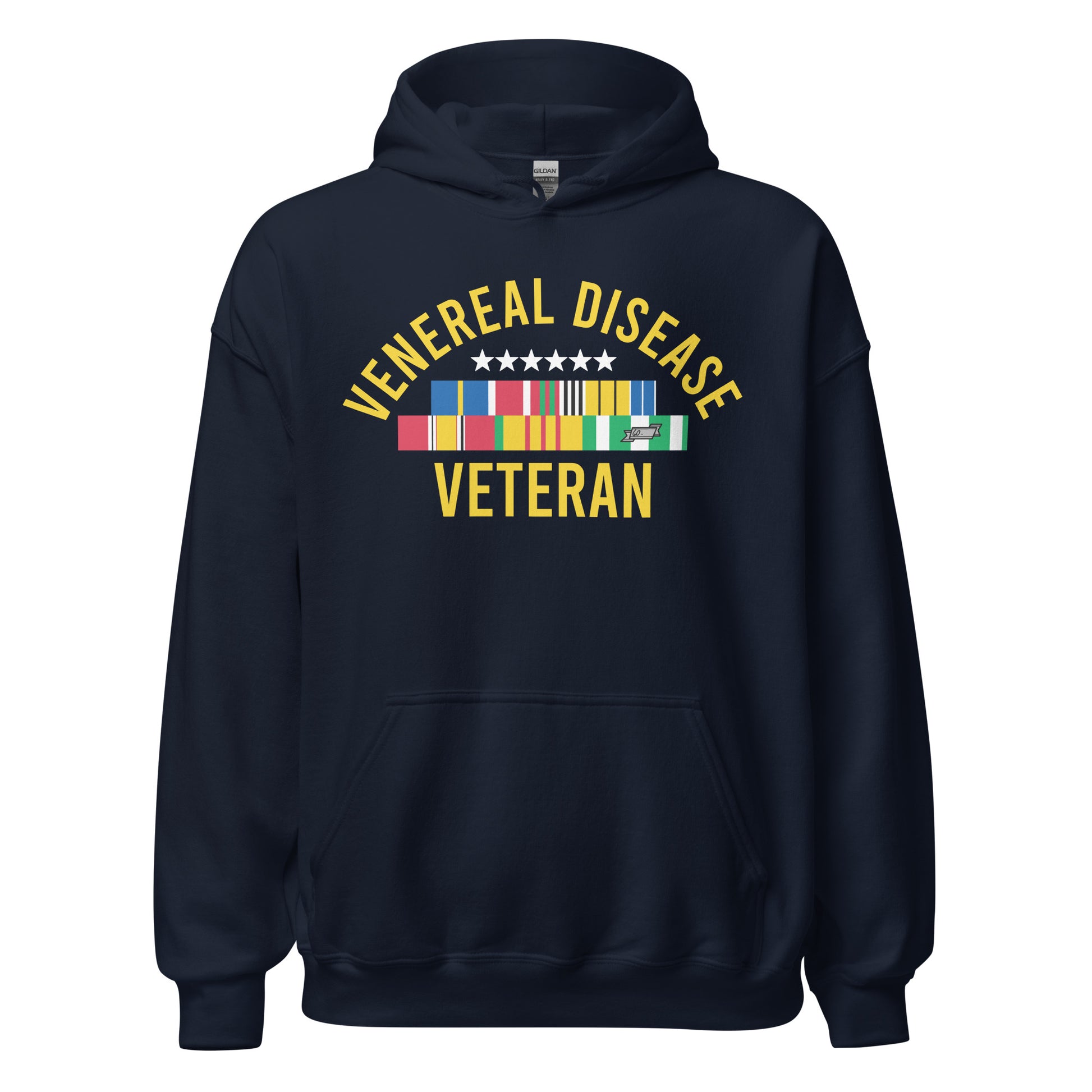 Inappropriate hoodie with vulgar Venereal Disease Veteran design.