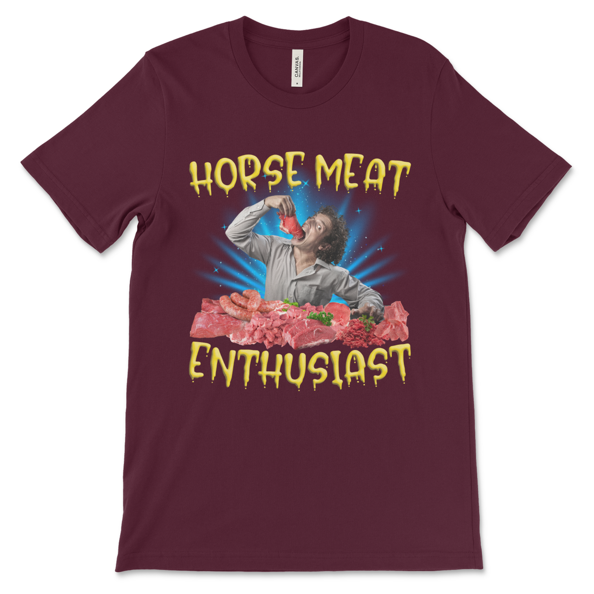 Weird meme shirt, Horse Meat Enthusiast graphic top for fans of shocking and random t-shirts
