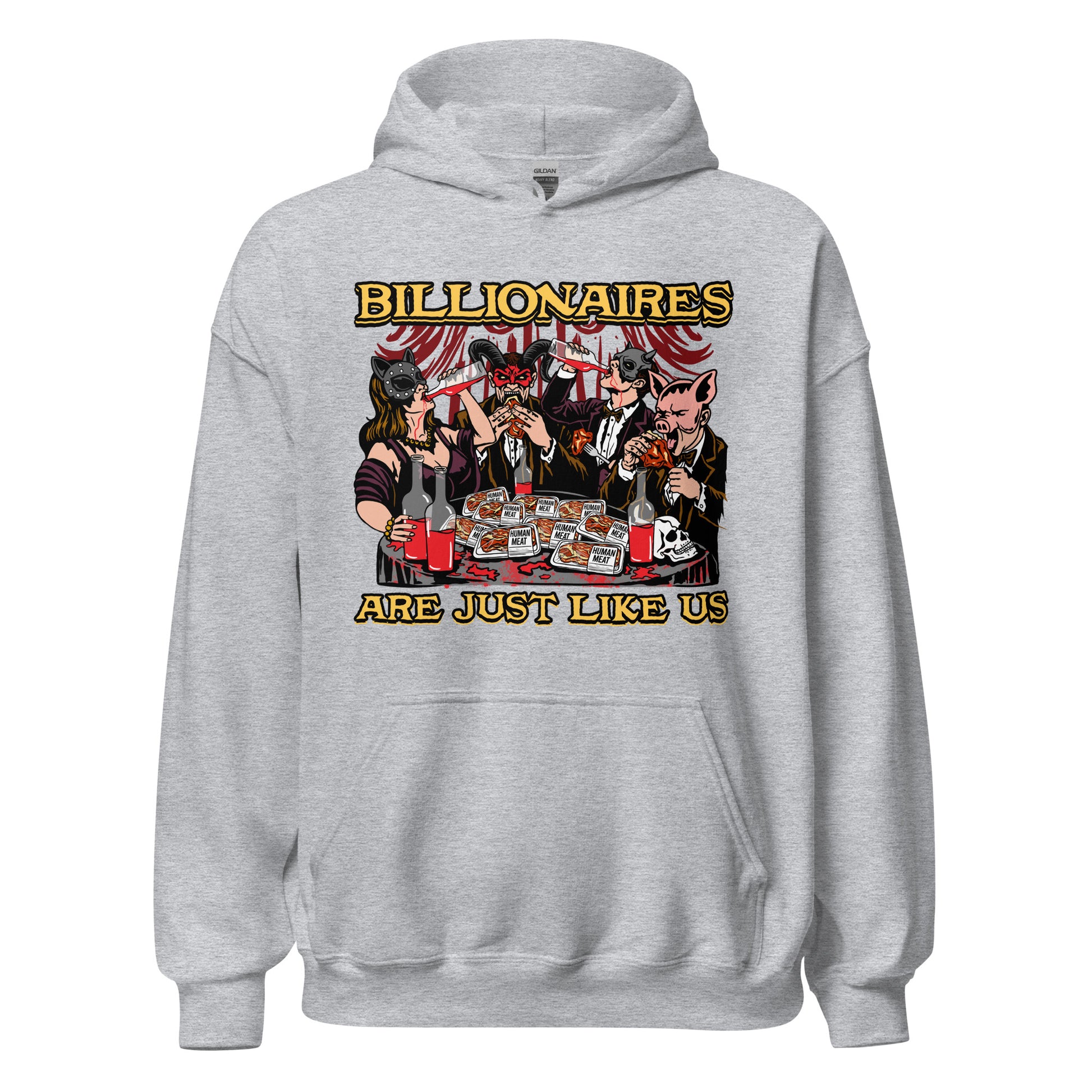 Class war satire hoodie with absurd graphic

