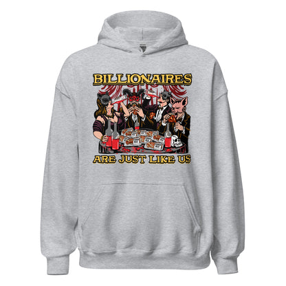 Class war satire hoodie with absurd graphic
