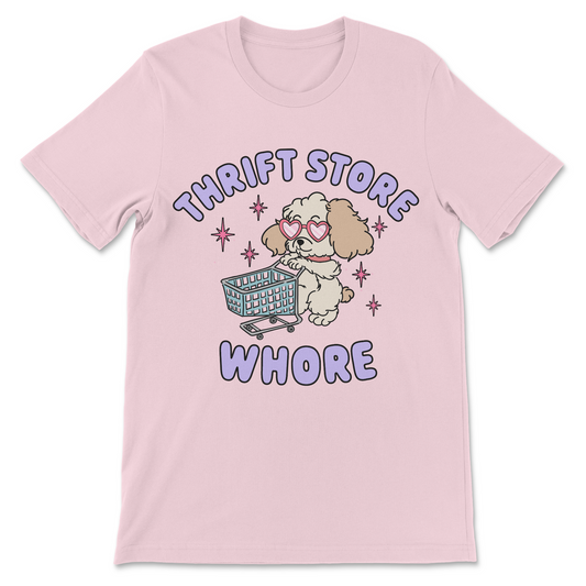 thrift store whore funny womens graphic shirt
