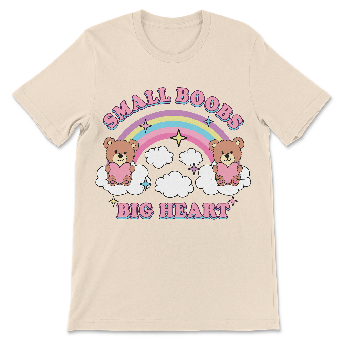 Dirty humor women’s graphic tee with small boobs big heart slogan
