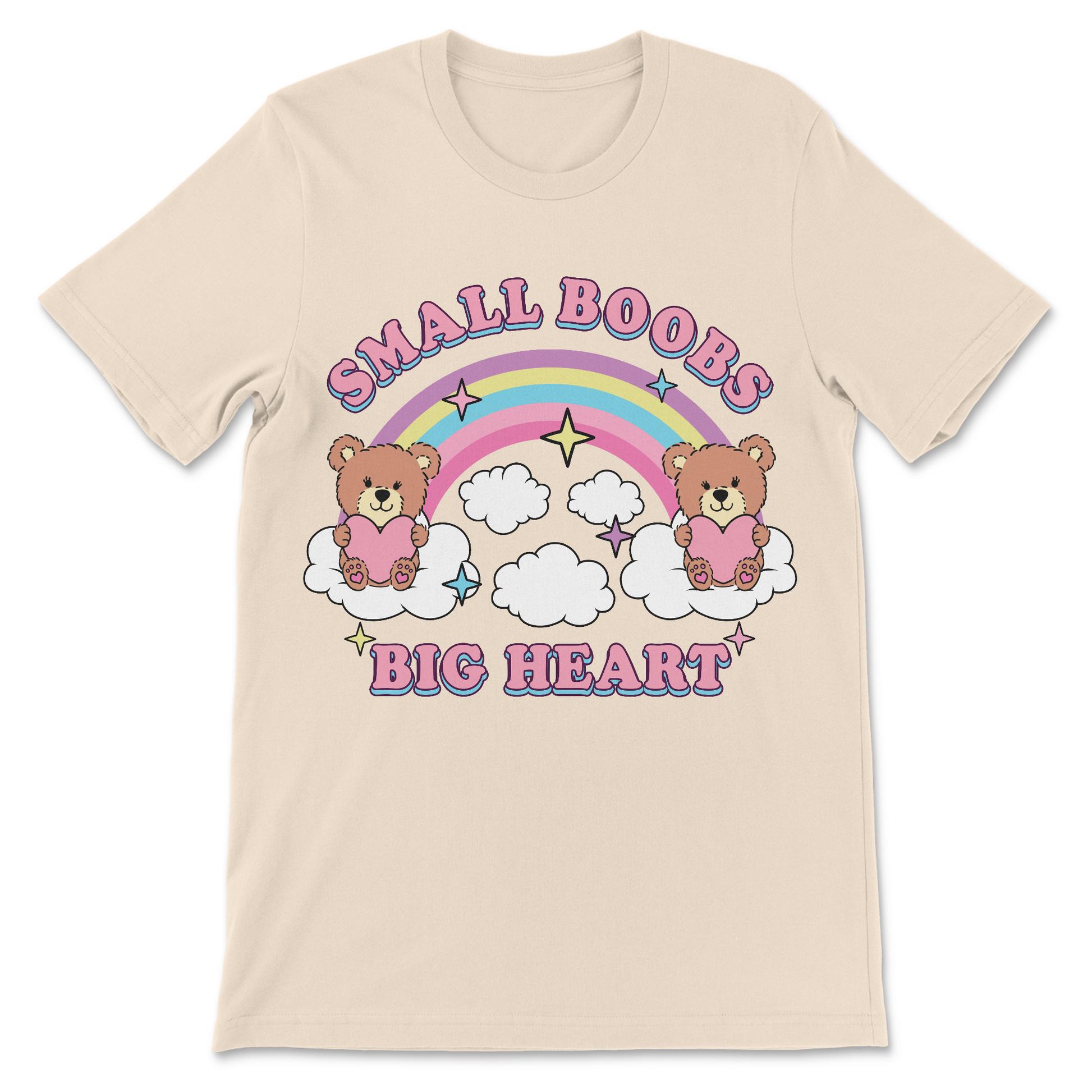 Dirty humor women’s graphic tee with small boobs big heart slogan
