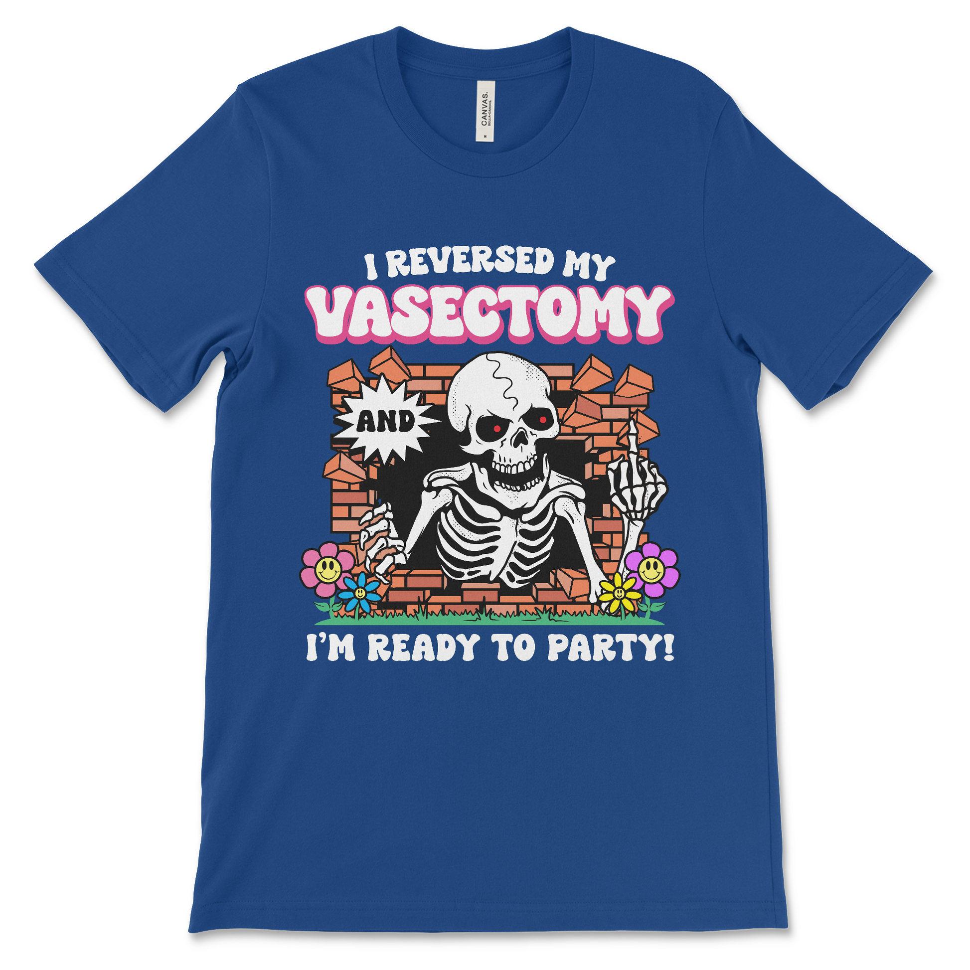 Funny vasectomy reversal t-shirt with I Reversed My Vasectomy and I'm Ready To Party meme design, unhinged dark humor meme shirt in black, perfect for bachelor parties and weirdcore gag gifts.
