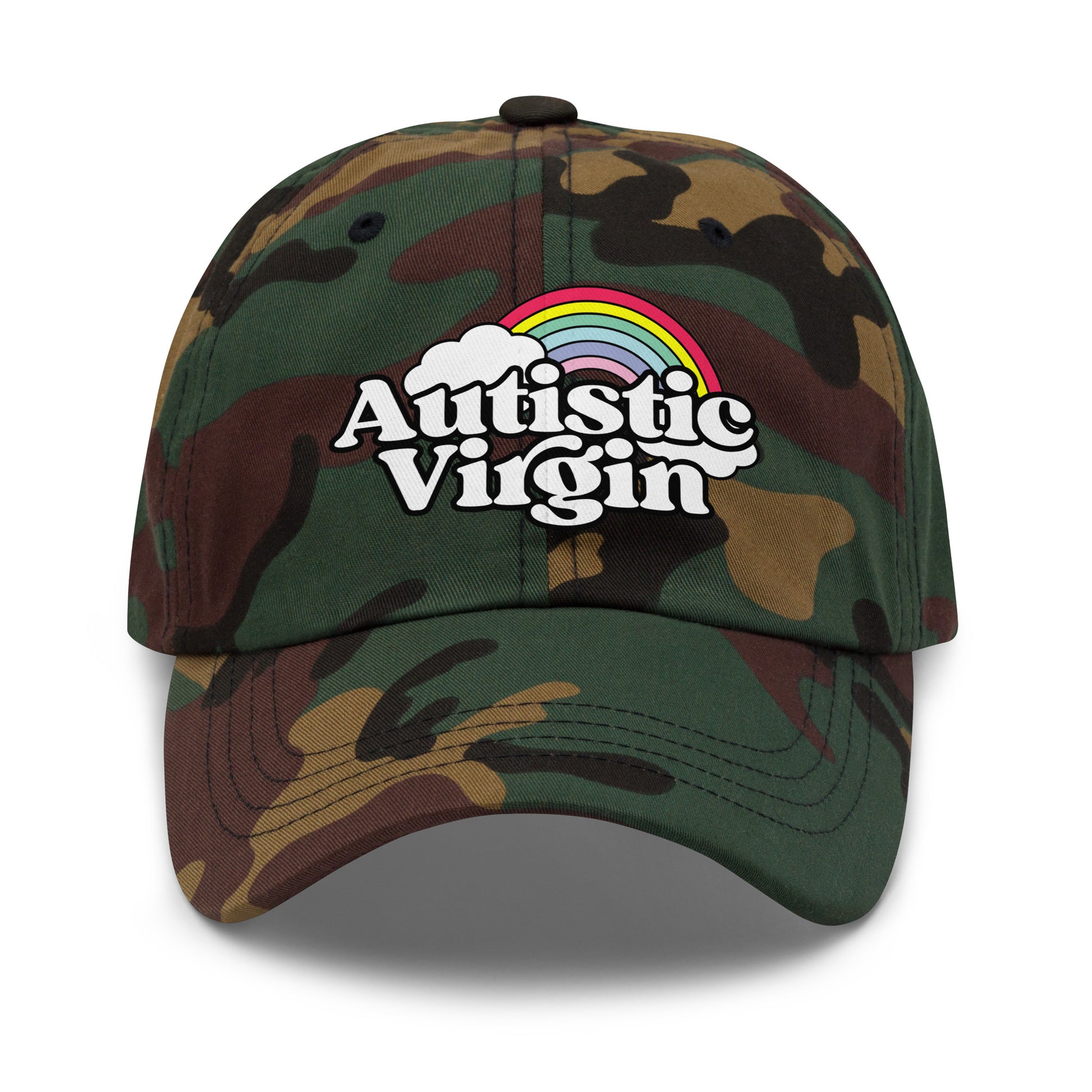 Unhinged autistic virgin dad hat: inappropriate NSFW text on vintage-style adjustable hat
