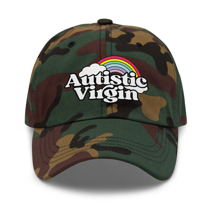 Unhinged autistic virgin dad hat: inappropriate NSFW text on vintage-style adjustable hat