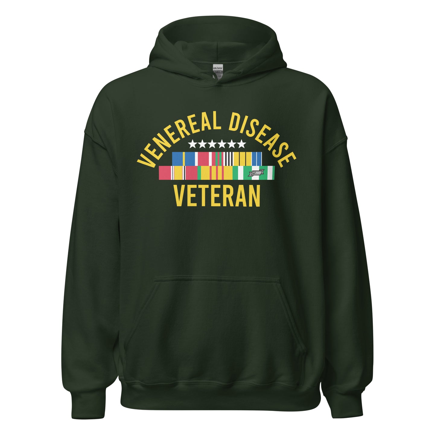 Dark humor sweatshirt that says Venereal Disease Veteran
