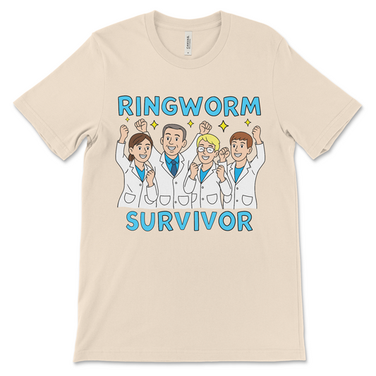 Ringworm survivor shirt with sarcastic dark humor design