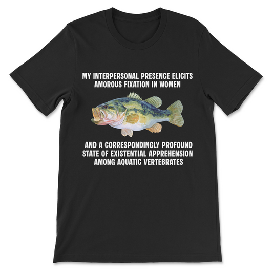Funny brainrot meme shirt featuring a largemouth bass, absurdly complicated wording, weird internet humor, niche memes and chronically online comedy
