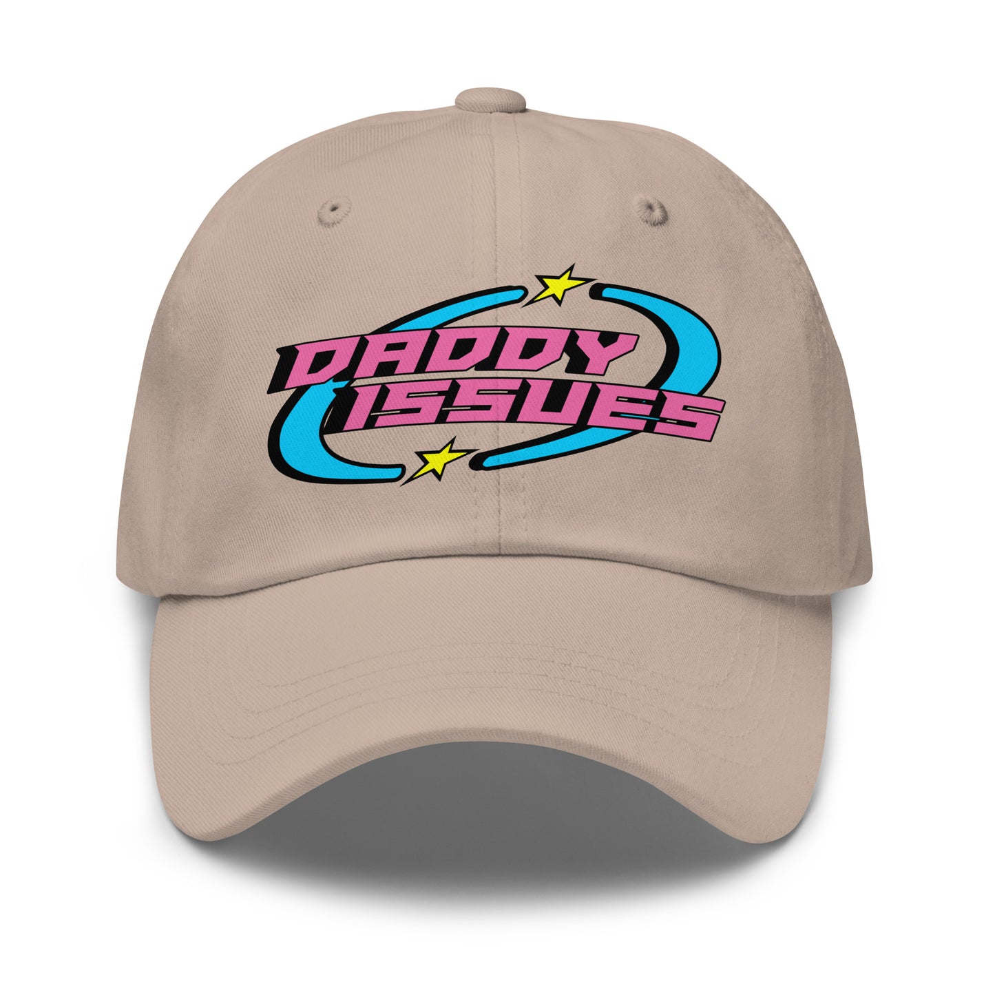 Early 2000s style dad hat with ironic slogan
